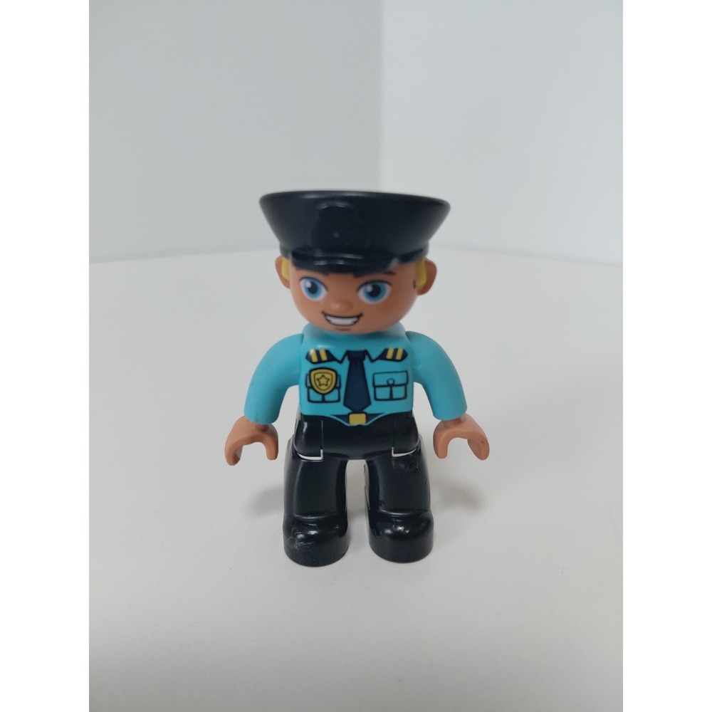 Lego Duplo Blonde Policeman Chief Cop Police 2.5" Figure Black Hat Officer
